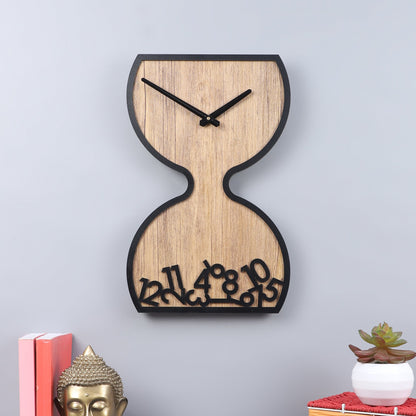 wc17 Wooden Hourglass Wall Clock with Black Accents