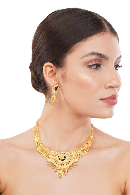 07 Intricate 1Gm Gold Necklace and Earring Set