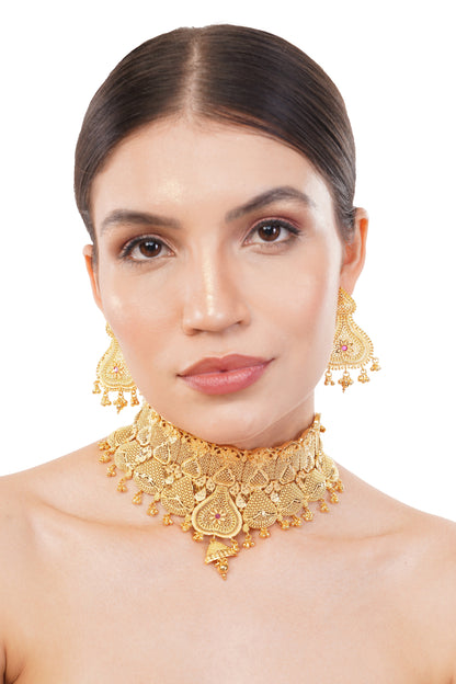 08P13 Vintage Inspired 1Gm Gold Choker Necklace and Earring Set