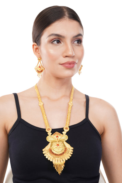 09 1Gm Gold-Plated Long Haram Necklace and Earring Set