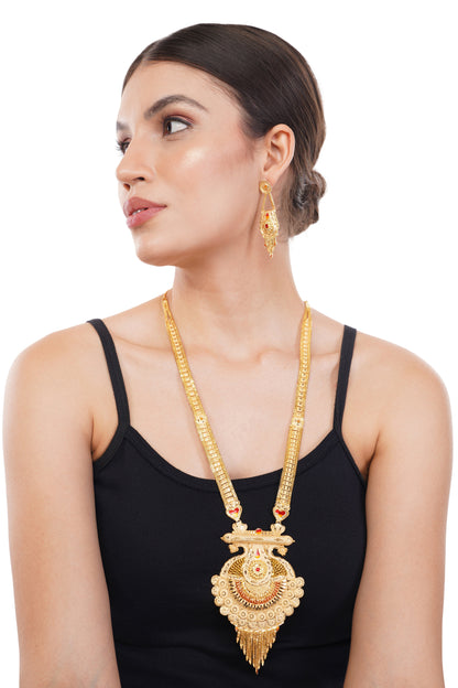 015 South Indian Temple 1Gm Gold Jewellery Necklace and Earring Set