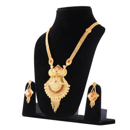 09 1Gm Gold-Plated Long Haram Necklace and Earring Set