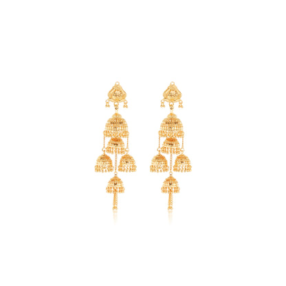 033 Gold-Plated 1Gm Triple Jhumka Drop Earrings