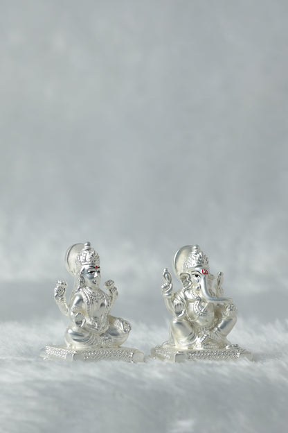 8 Silver plated Matt finish Laxmi and Ganpati Ji