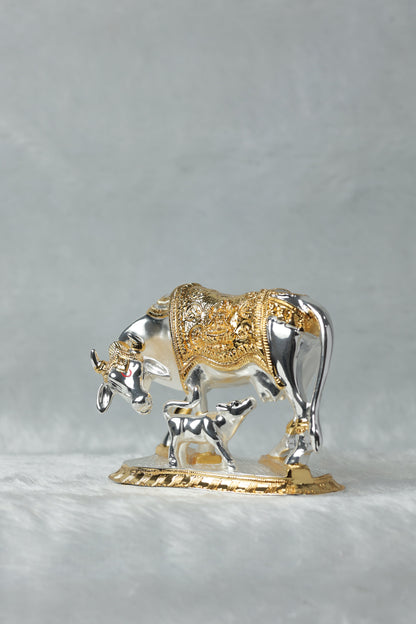 34 Gold and Silver plated Kamdhenu cow calf