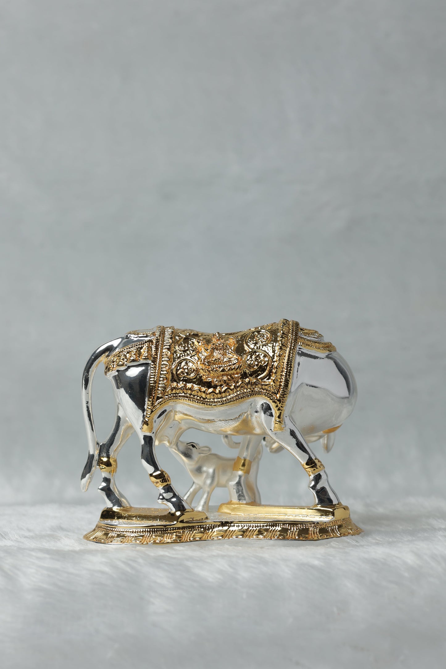 34 Gold and Silver plated Kamdhenu cow calf