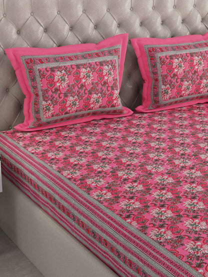 wm150 100% Cotton Hand Block Printed King Size Double Bedsheet with 2 Pillow Covers, 240 TC.