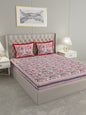 wm526 100% Pure Organic Cotton Fabric Hand Block Printed King Size Double Bedsheet with 2 Pillow Covers, 340 TC II